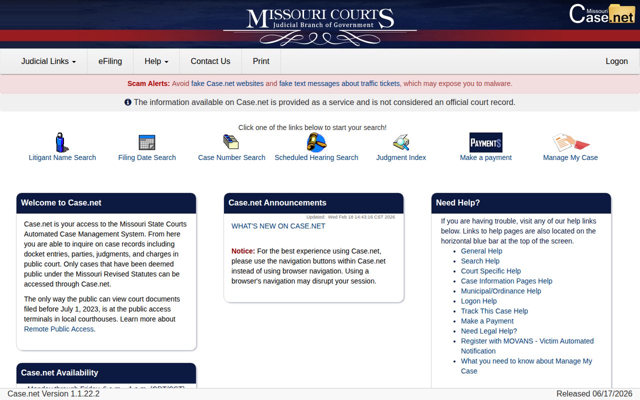 Osage County released inmate Case.net record search