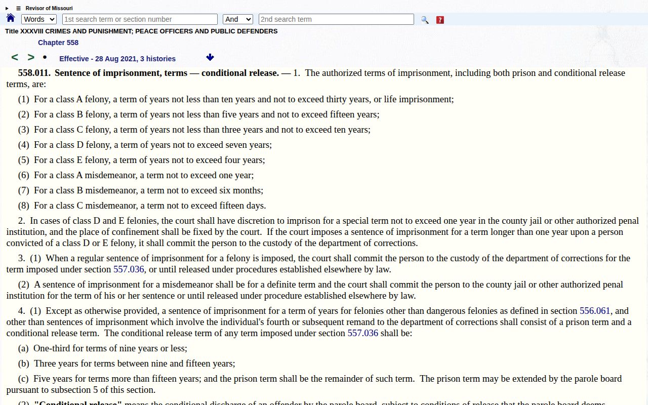 Missouri conditional release calculation for an Osage County inmate release date